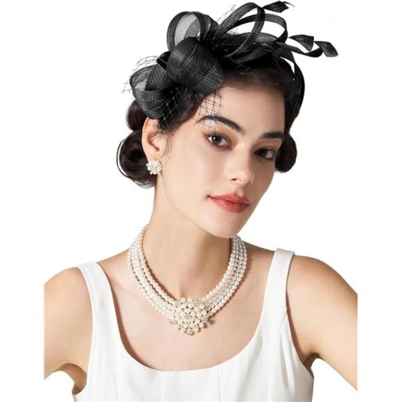 Fascinators Headband with Feather, Black main image 4